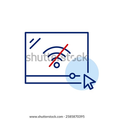 Player web page in browser and mouse click. Offline mode, limited connectivity and video streaming pause. Pixel perfect, editable stroke vector icon