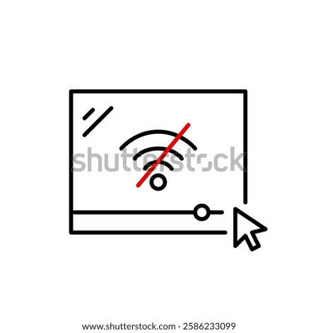 Player web page in browser and mouse click. Offline mode, limited connectivity and video streaming pause. Pixel perfect, editable stroke vector icon