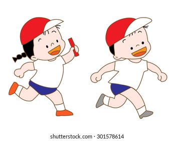 The player who hands the baton of the relay race by sports Festival