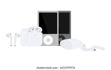 Player wireless headphones with charging case style flag desing isolated on white background. front view.realistic and detailed mockup. stock vector illustration