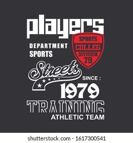 players, department sport, for print t shirt men, vector illustration, typography design, banner print