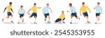 Players engaging in soccer activities in various poses. Vector illustration