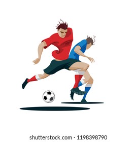 Los jugadores están peleando por el balón. Ilustración vectorial