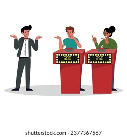 Players guessing quiz questions in the intellectual game show.