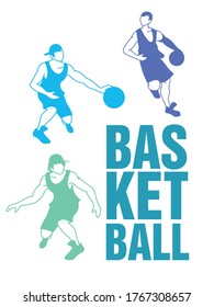 Players men with balls in blue silhouettes design, Basketball sport hobby competition and game theme Vector illustration