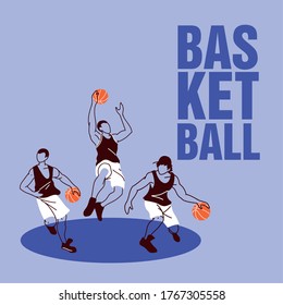 Players men with balls jumping design, Basketball sport hobby competition and game theme Vector illustration