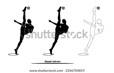 Players takraw and football sports logo design vector icon illustration. Player takraw soccer design vector illustration, Silhouette of takraw player logo.