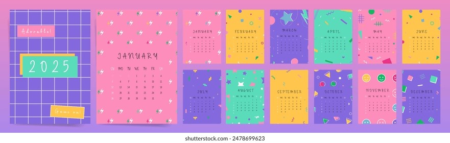 Playful 2025 Calendar with Bright Colors. Fun and Cheerful Monthly Kids 2025 Calendar Planner.