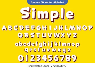 Playful 3d alphabet vector features uppercase and lowercase letters along with numbers in a rounded bold style on a vibrant yellow background presenting a fun and colorful design.