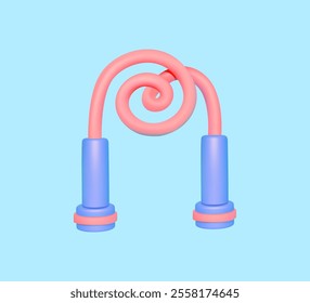 Playful 3D illustration of a coiled pink and blue jump rope on a light blue background, symbolizing fitness, exercise, and fun.