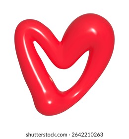 Playful 3D red heart shape with soft curves and glossy surface. Vector illustration	