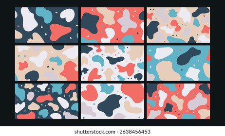 Playful abstract background with colorful fluid blob shapes and soft contrasts. Ideal for creative design, branding visuals, digital art, and modern web backdrops.