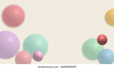 A playful abstract background featuring soft pastel-colored 3D spheres floating on a light cream backdrop. This modern and minimalistic design is ideal for digital art, branding, and creative projects
