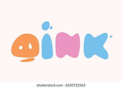 Playful abstract blob-style typography spelling “MINK” in pastel colors on soft background. Fun, quirky, and childlike modern letter design perfect for creative branding or kids graphics.
