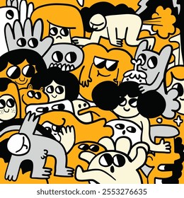 Playful abstract characters in vibrant colors , Cute hand drawn doodles , Illustration Vector