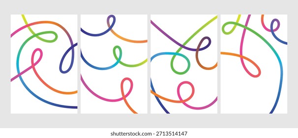 Una composición abstracta y lúdica con líneas coloridas y en bucle que crean una sensación de movimiento y energía contra un fondo blanco limpio.