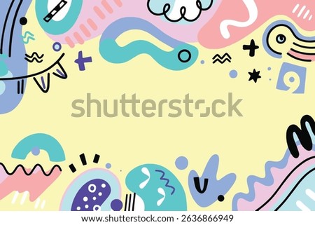 Playful Abstract Composition with Geometric Shapes and Vibrant Doodles