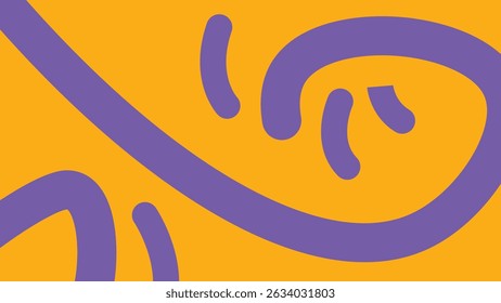 Playful abstract composition with thick purple curved lines on vibrant orange. Great for artistic branding, modern visuals, and digital design themes.