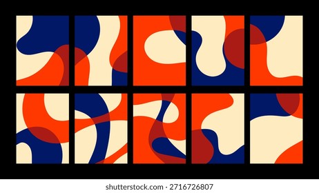 Playful abstract doodle backgrounds with bright colors, curved lines and organic shapes. Perfect for posters, creative prints and digital layouts