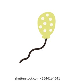 A playful, abstract illustration of a yellow balloon with white polka dots on a simple white background, conveying a sense of fun and celebration, perfect for party-themed designs