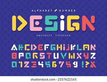 Playful abstract line alphabet and number set. Multicolor decorative typographic. Modern stylish font for poster, social website, brochure, name card, graphic print, packaging design, etc. 