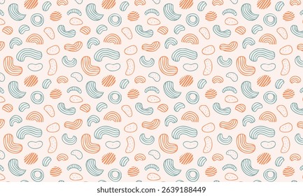Playful abstract pasta or macaroni doodle seamless pattern