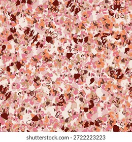 Patrón abstracto juguetón con corazones sobre fondo textil colorido cálido