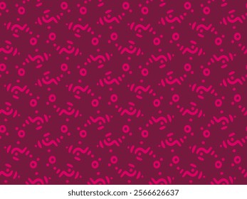 Playful Abstract Pattern in Red Tones. Seamless abstract pattern with playful red wavy and circular shapes on a dark red background. Perfect for modern designs, wrapping paper, and textiles.