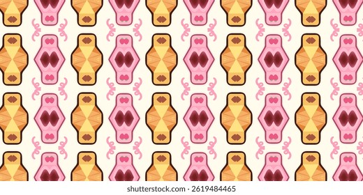 Playful Abstract Repeating Pattern with Pink and Yellow Motifs