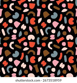Playful Abstract Seamless Pattern with Colorful Hand-Drawn Shapes. Modern Bold Texture with Organic Shapes. Cute and Naive Background