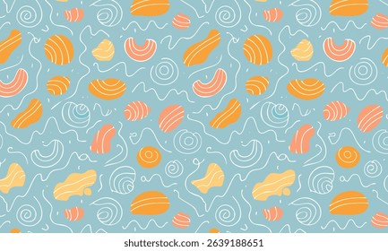 Playful abstract seamless pattern with doodles and textures