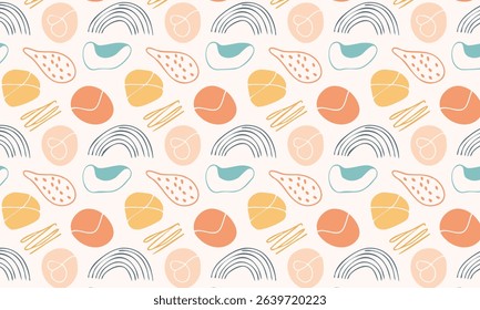 Playful abstract seamless pattern with rainbows and doodles