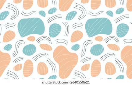 	Playful abstract seamless pattern with textured blobs and waves