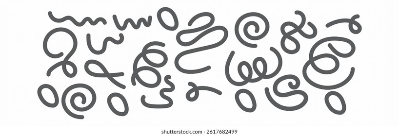 playful abstract shapes in doodle grunge style in multi colored. Squiggles, circles, asterisk, infinity sign, dots and wavy bold lines. Vector illustration