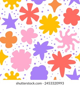 Playful abstract shapes seamless pattern. Doodle figures brutal style. 