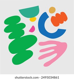 Playful abstract shapes in vibrant colors creating a lively and energetic composition, ideal for modern art enthusiasts, creative projects, and dynamic home decor.