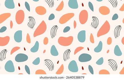 Playful abstract terrazzo seamless pattern with textures