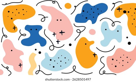 Playful abstract triangles in pastel tones with crown icons and dotted elements on a white base. Fun, modern, and creative design.
