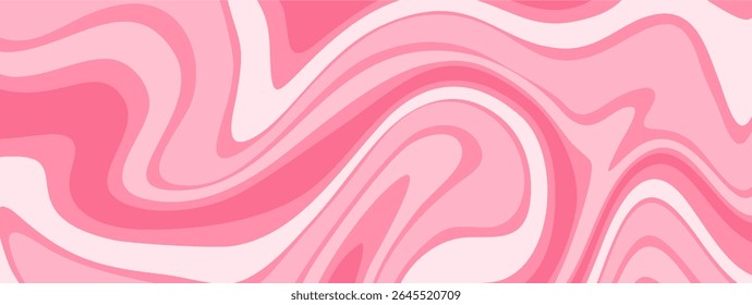 Playful abstract wavy pattern in shades of pink and white, featuring smooth, flowing curves and a sweet, bubblegum inspired aesthetic.