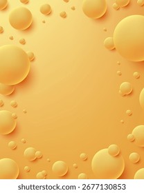 spielerisch abstrakter gelber Hintergrund mit verstreuten leuchtenden Kugeln in verschiedenen Größen schaffen fröhliche moderne Design-Textur ideal für Tapeten-Poster oder digitale Kunstprojekte