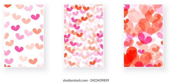 playful and abundant spread of hearts in shades of pink and red with a transparent, overlay effect. Vector illustration