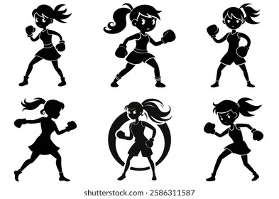 Playful Active Girl Silhouettes Set
