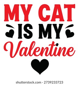 A playful and affectionate graphic for cat lovers on Valentine's Day, featuring 'My Cat Is My Valentine' with heart accents.
