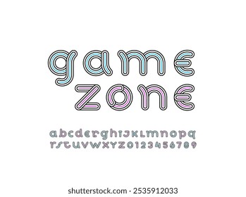 Verspielte Schrift, Buchstaben A, B, C, D, E, F, G, H, I, J, K, L, M, N, O, P, Q, R, S, T, U, V, W, X, Y, Z und Ziffern 0, 1, 2, 3, 4, 5, 6, 7, 8, 9, Vektorgrafik 10EPS.