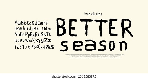 Playful Alphabet Styled Surf Font. Kids font, Vintage Hand Drawn , Uppercase, Lowercase Original Letters and Numbers. Grunge Textured. Vector illustration