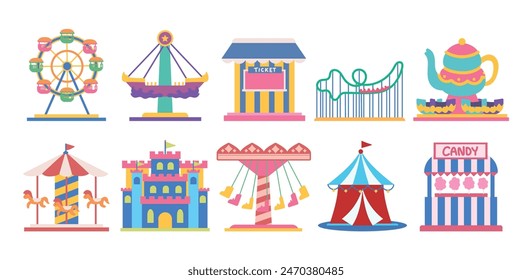 Playful Amusement Park Illustration Set