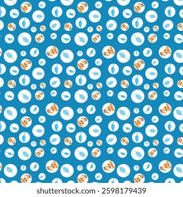 Playful Animal Faces and Blue Leaves Pattern on Blue