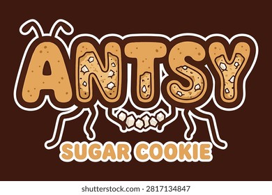 Playful Ant Insect Typography Design Featuring Sugar Cookie Textures for Whimsical Branding and Creative Food Graphics
