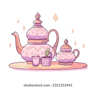 A playful Arabian tea set with teapot and cups