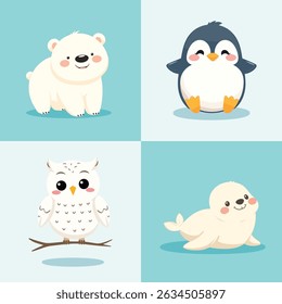 Playful Arctic Animals Illustration for Kids' Wall Design